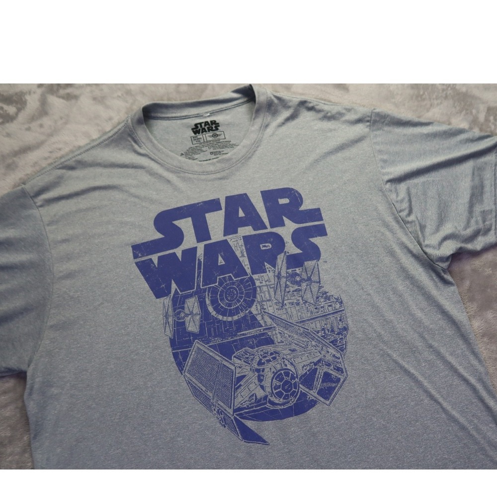 Star Wars Performance T Shirt Men's Size 2XL XXL Death Star Tie Fighters Gray‎